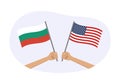 Bulgaria and USA flags. American and Bulgarian national symbols with abstract background and geometric shapes.